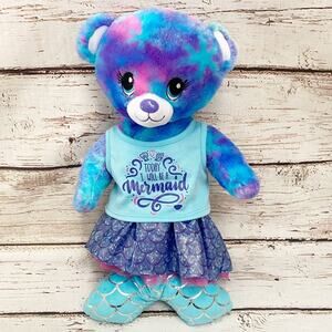 BUILD-A-BEAR Mer-Bear Mermaid Plush Blue Purple Tie Dye 17" Full Outfit BABW